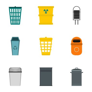 Çöp can Icons set, düz stil