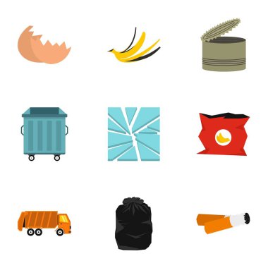 Atık Icons set, düz stil