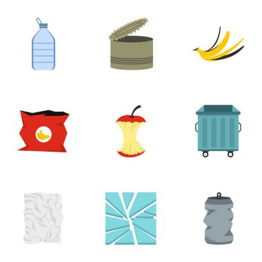Çöp Icons set, düz stil