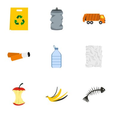 Çöp Icons set, düz stil