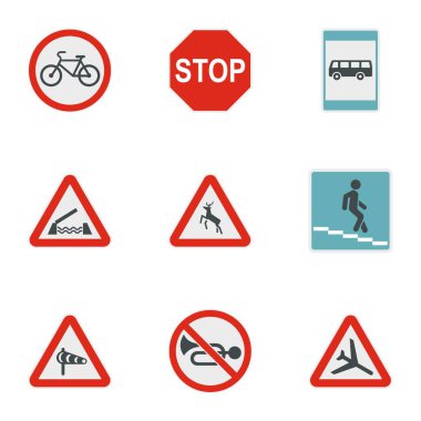 Yol işareti Icons set, düz stil
