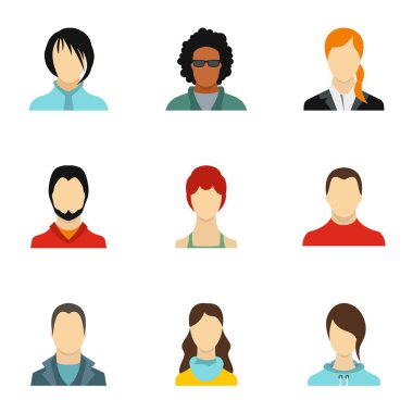 Farklı insanlar Icons set, düz stil avatar