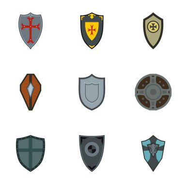 Koruyucu kalkan Icons set, düz stil