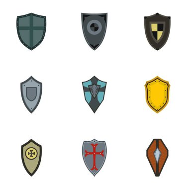 Askeri shieldd Icons set, düz stil