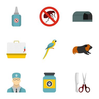 Veteriner hayvan Icons set, düz stil