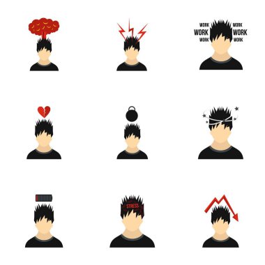 Duygu Icons set, düz stil