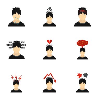 Duygusal duyguları Icons set, düz stil