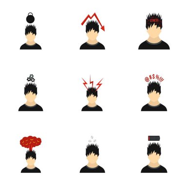 İnsani duygular Icons set, düz stil