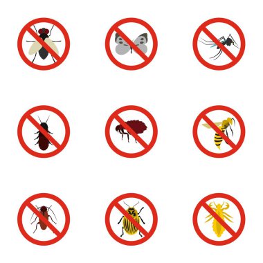 Böcekler Icons set, düz stil oturum