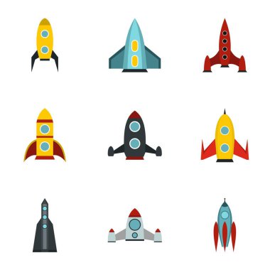 Roket Icons set, düz stil