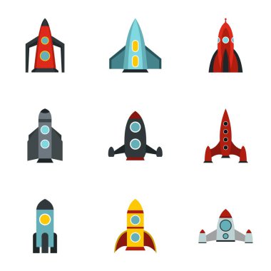 Hızlı roketler Icons set, düz stil
