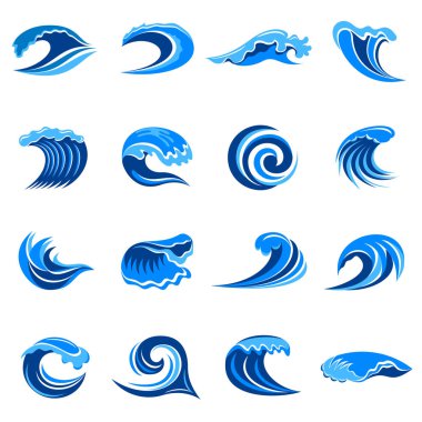 Mavi Dalgalar Icons set, basit tarzı