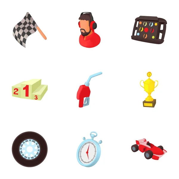 Conjunto de ícones de corrida de máquina, estilo dos desenhos animados —  Vetores de Stock