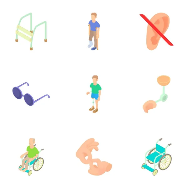 Conjunto de iconos de Cripple, estilo de dibujos animados — Vector de stock