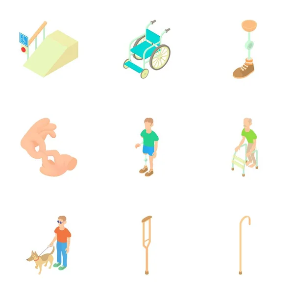 Mensen met een handicap iconen set, cartoon stijl — Stockvector