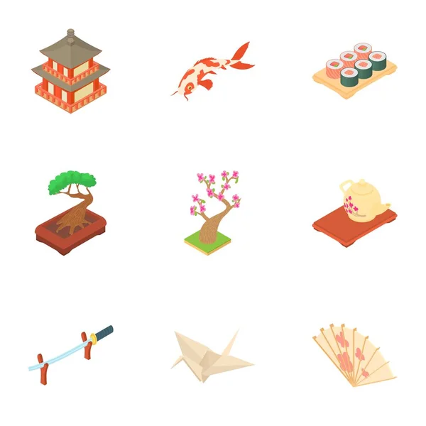 Paese Corea del Sud set di icone, stile cartone animato — Vettoriale Stock