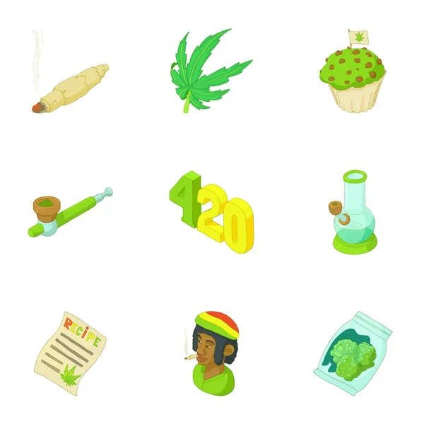 Conjunto de ícones de cânhamo, estilo cartoon —  Vetores de Stock