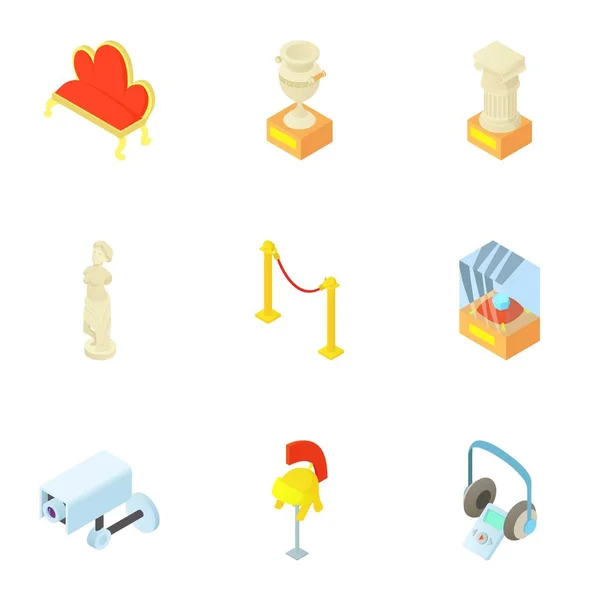 Ir al conjunto de iconos del museo, estilo de dibujos animados — Vector de stock