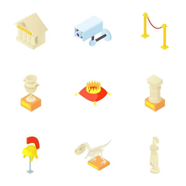 Artículos en el conjunto de iconos del museo, estilo de dibujos animados — Vector de stock