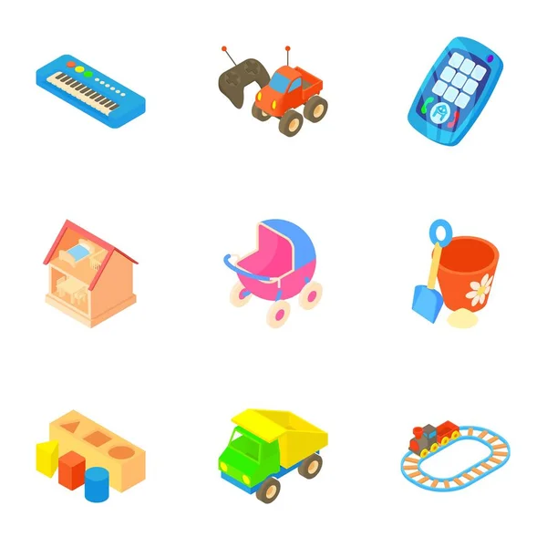 Fun games for kids icons set, cartoon style — Stock Vector