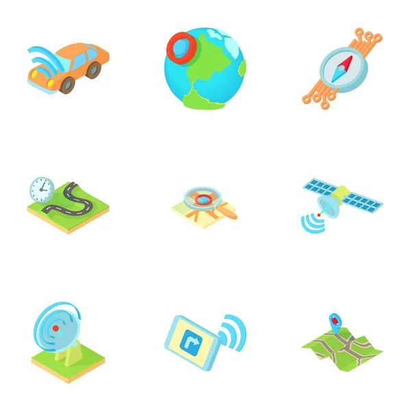 Set di icone di posizione, stile cartone animato — Vettoriale Stock