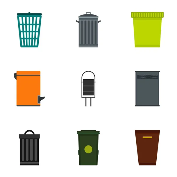 Ensemble d'icônes en poubelle, style plat — Image vectorielle
