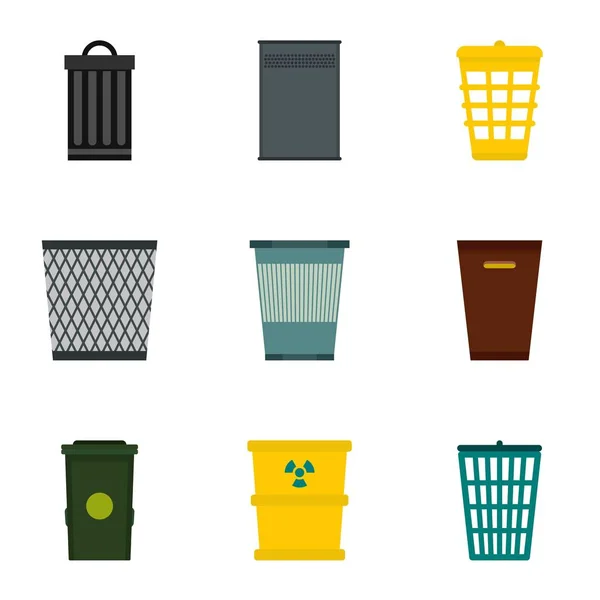 Residuos conjunto de iconos de basura, estilo plano — Vector de stock