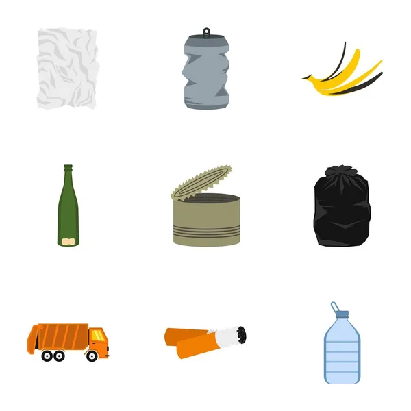 Conjunto de iconos de basura, estilo plano — Vector de stock