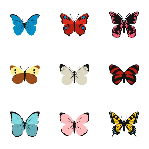 Insekten Schmetterlinge Ikonen Set, flacher Stil — Stockvektor