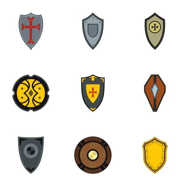 Conjunto de iconos de escudo, estilo plano — Archivo Imágenes Vectoriales