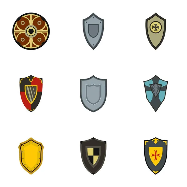 Armee Schild Icons Set, flacher Stil — Stockvektor