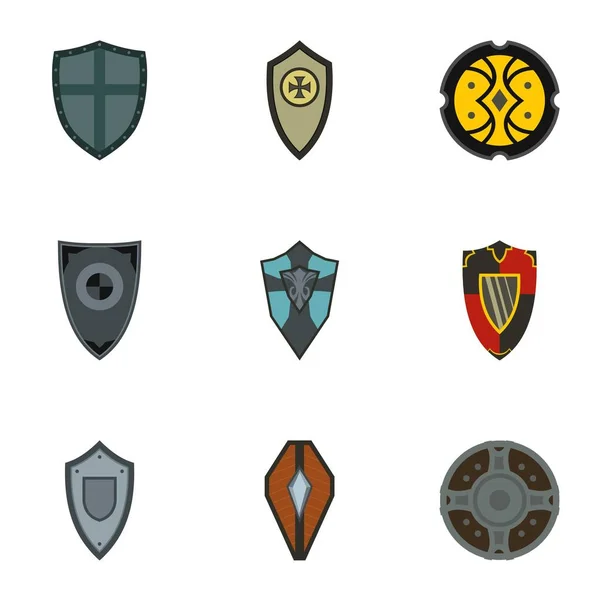 Set icone scudo da combattimento, stile piatto — Vettoriale Stock