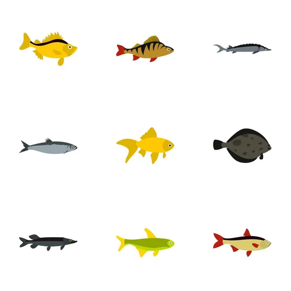Set di icone di pesce, stile piatto — Vettoriale Stock