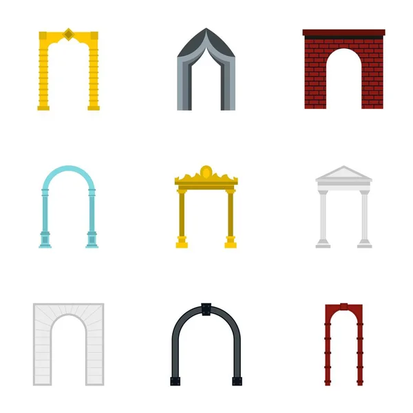 Archway iconen set, vlakke stijl — Stockvector