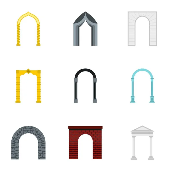 Soorten bogen iconen set, vlakke stijl — Stockvector