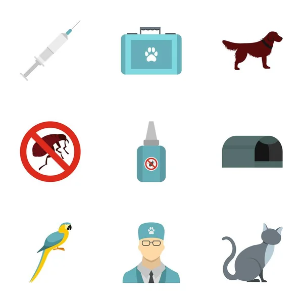 Conjunto de iconos veterinarios, estilo plano — Vector de stock