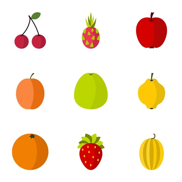 Tipos de conjunto de iconos de frutas, estilo plano — Archivo Imágenes Vectoriales