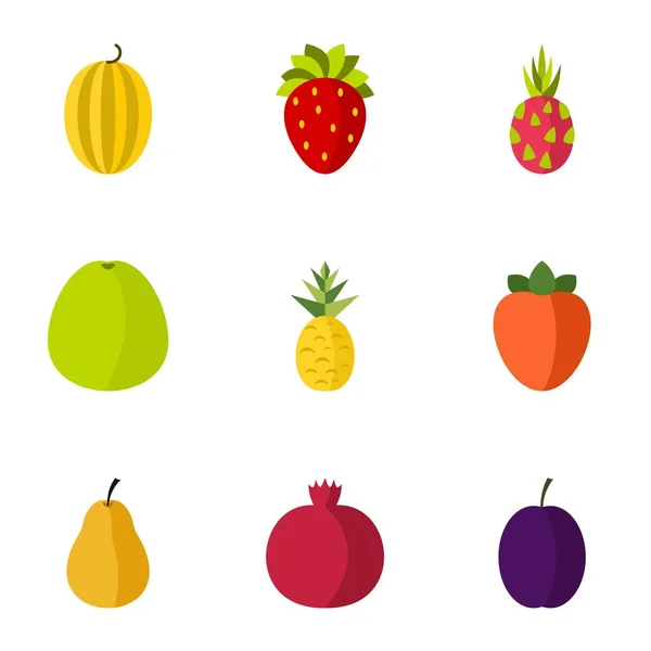 Orchard fruits icons set, flat style — Stock Vector