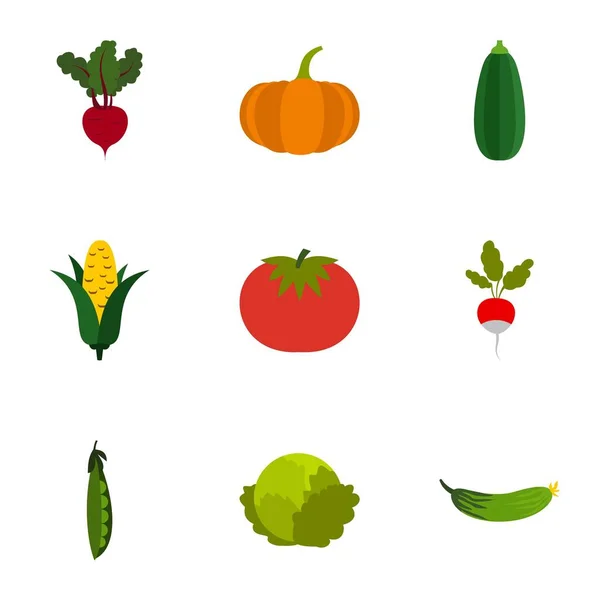 Conjunto de iconos de verduras de granja, estilo plano — Vector de stock