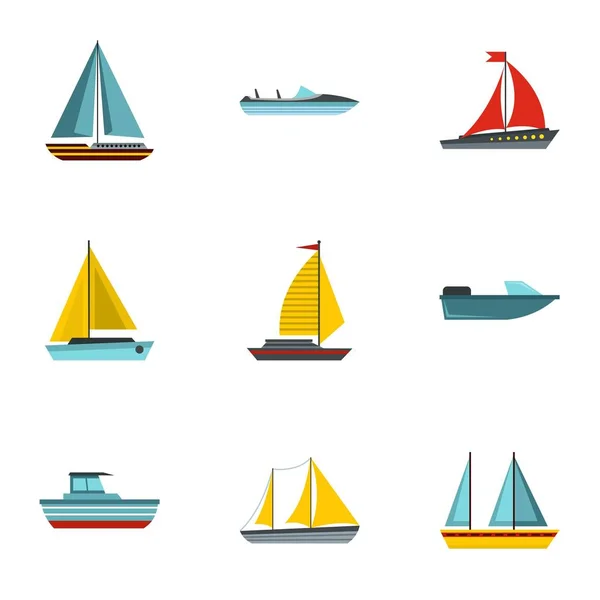 Conjunto de ícones de navio, estilo plano — Vetor de Stock