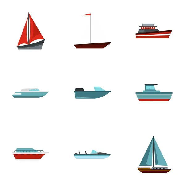 Conjunto de ícones de transporte marítimo, estilo plano — Vetor de Stock
