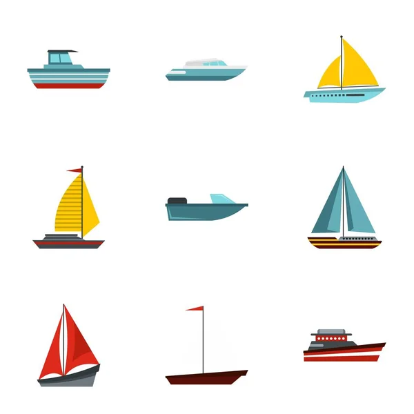Conjunto de ícones de barco, estilo plano — Vetor de Stock