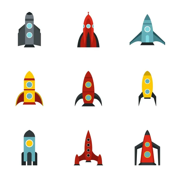 Conjunto de iconos de cohete espacial, estilo plano — Vector de stock