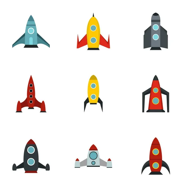 Flight in cosmo icons set, flat style — Stock Vector
