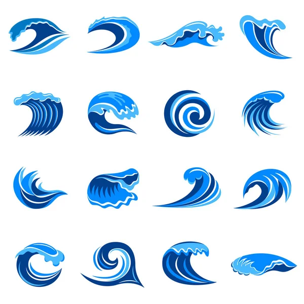 Μπλε κύματα εικόνες set, απλό στυλ — Διανυσματικό Αρχείο
