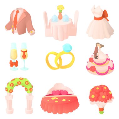 Evlilik Icons set, karikatür tarzı
