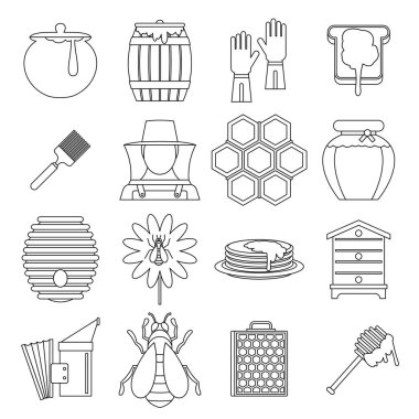 Arı kovanı araçları Icons set, anahat stili