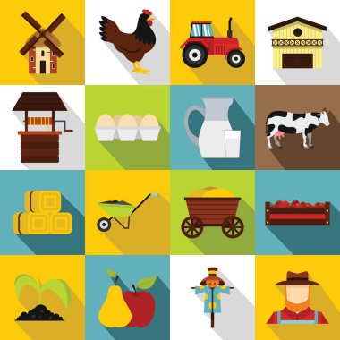 Çiftlik Icons set, düz stil