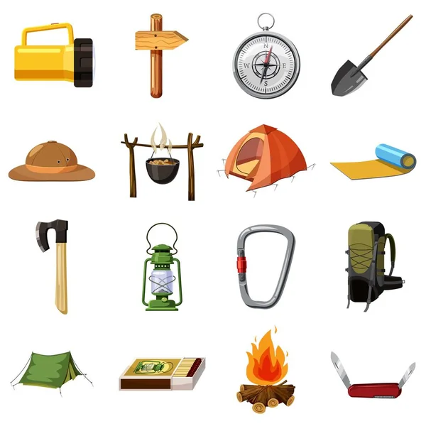 Camping items icons set, cartoon style — Stock Vector