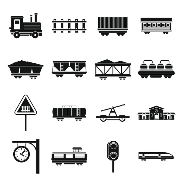 Eisenbahnsymbole gesetzt, einfacher Stil — Stockvektor